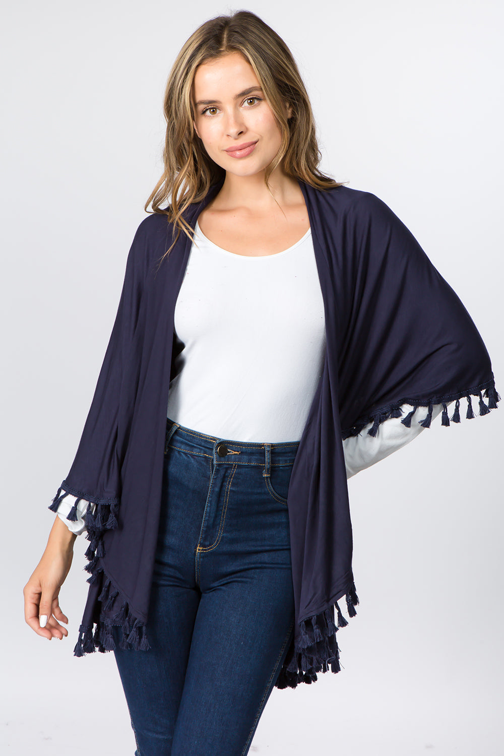 HALF COTTON HALF POLYESTER SOLID COLOR VEST W TESSEL SCARF