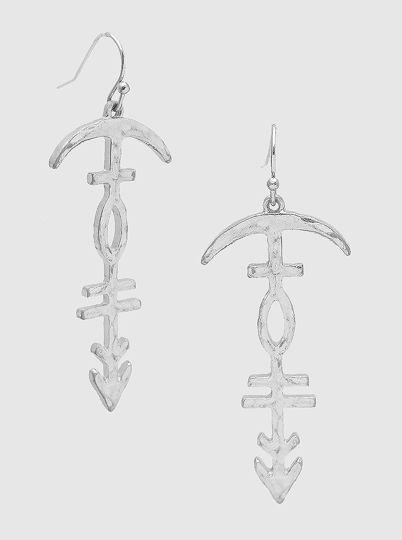 HAMMERED METAL ANCHOR AND ARROW DANGLE DROP EARRINGS