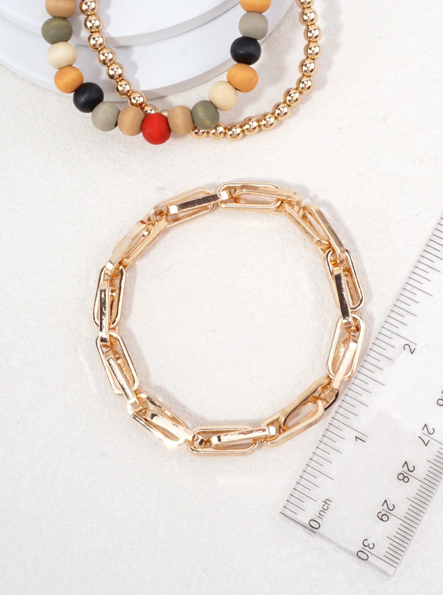 3PC-Set Chain Ball-Beaded Wood Stretch Bracelet