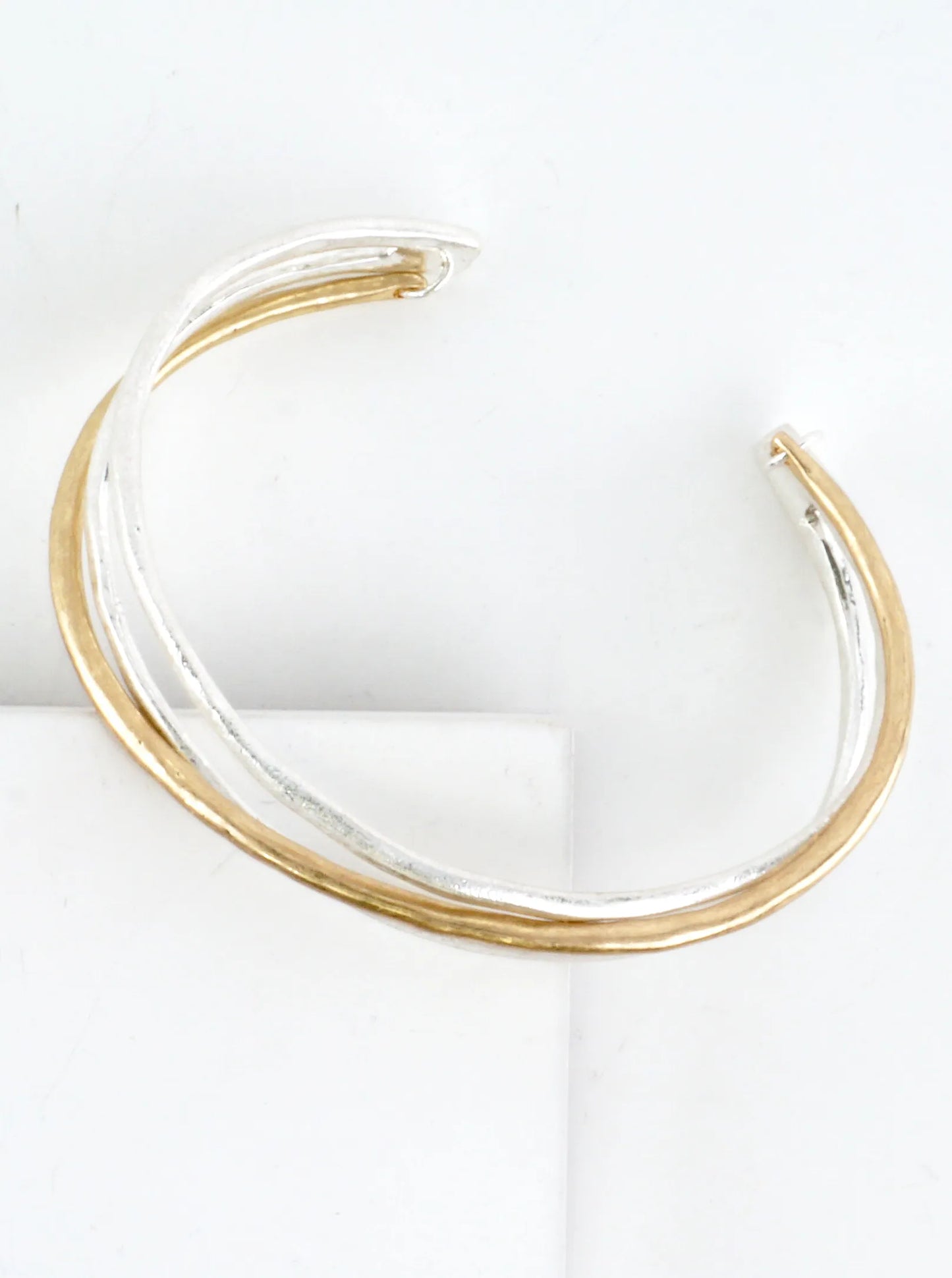Cross Over Hammered Wire Cuff Bracelet