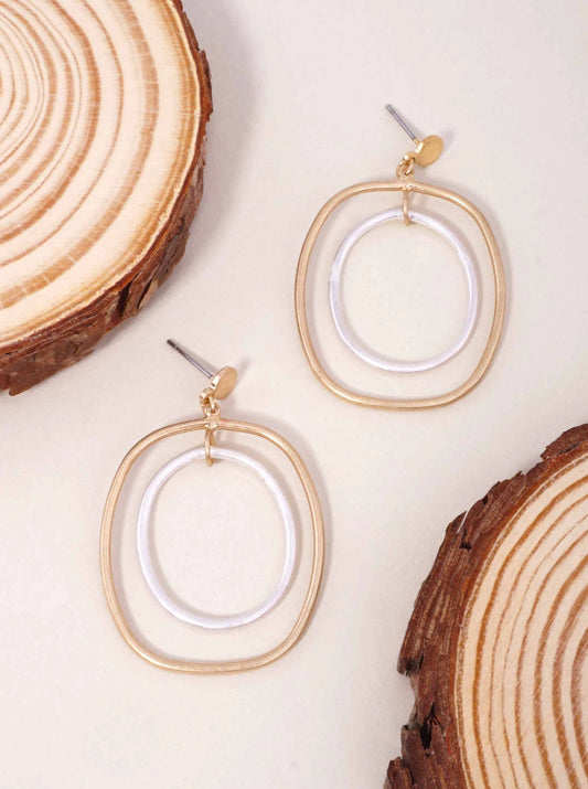 Circle Square Layered Matte Post Drop Earrings