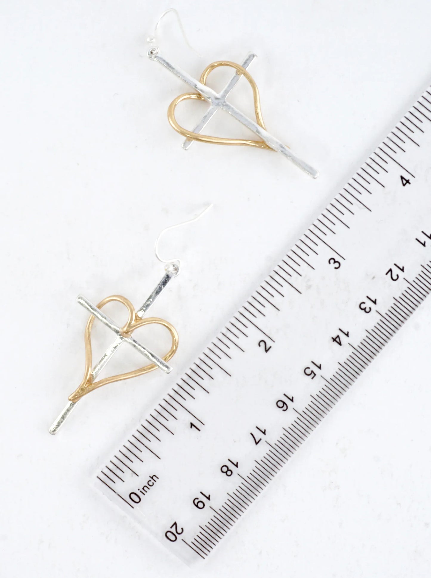 Heart Cross Brushed Dangle Earrings