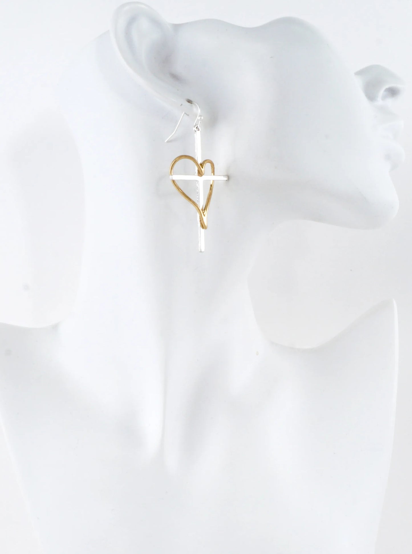 Heart Cross Brushed Dangle Earrings