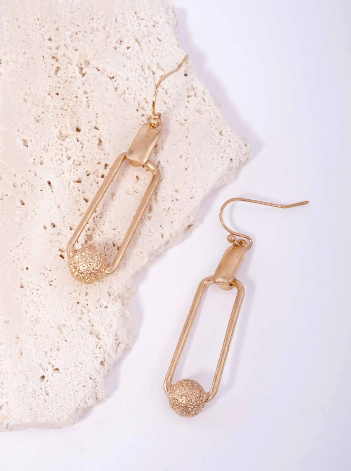 Sandblasted Ball Rectangle Matte Hook Earrings