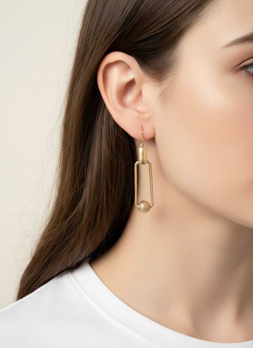 Sandblasted Ball Rectangle Matte Hook Earrings