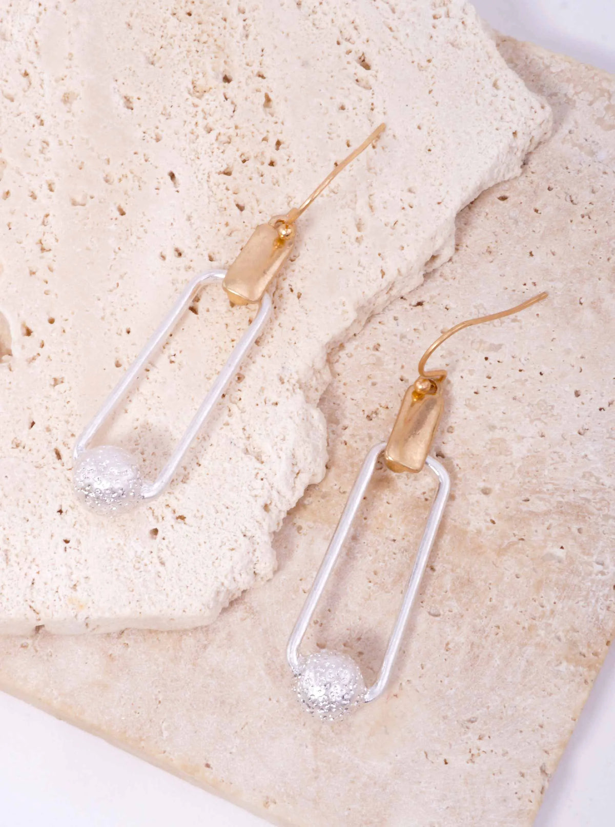 Sandblasted Ball Rectangle Matte Hook Earrings
