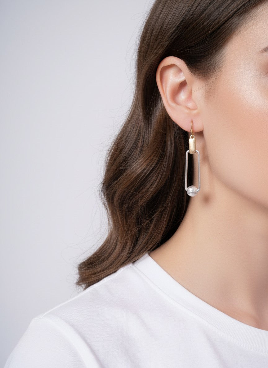 Sandblasted Ball Rectangle Matte Hook Earrings