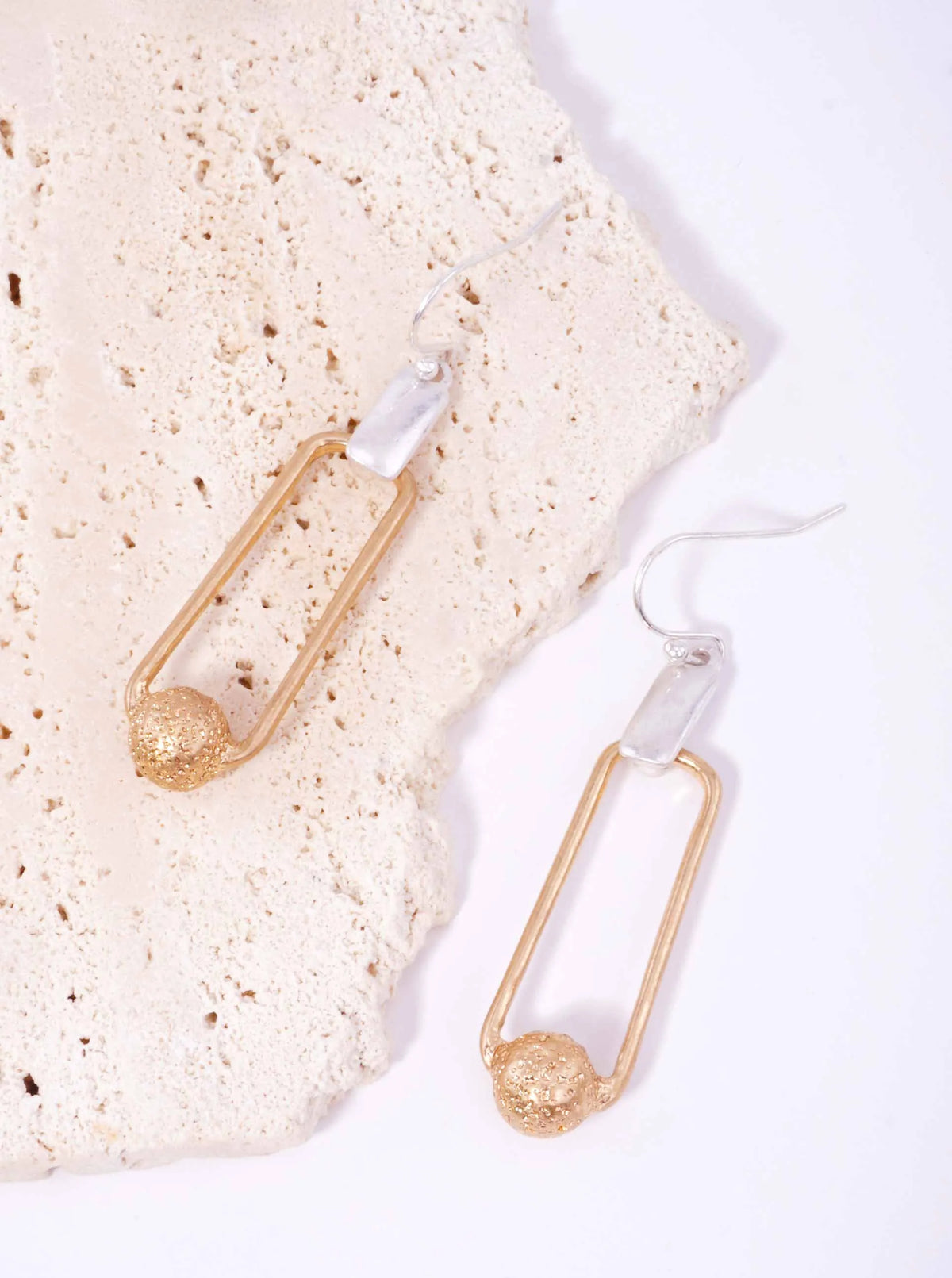 Sandblasted Ball Rectangle Matte Hook Earrings