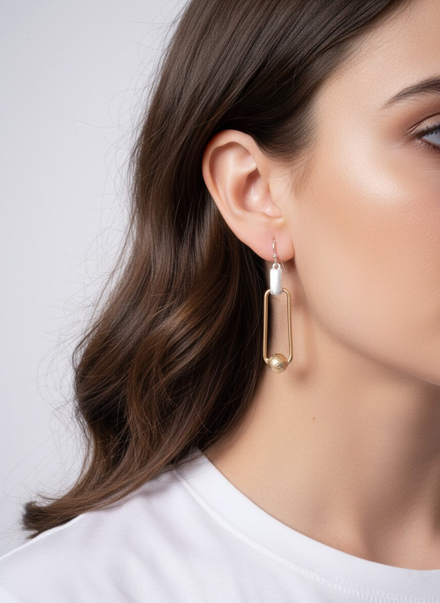 Sandblasted Ball Rectangle Matte Hook Earrings
