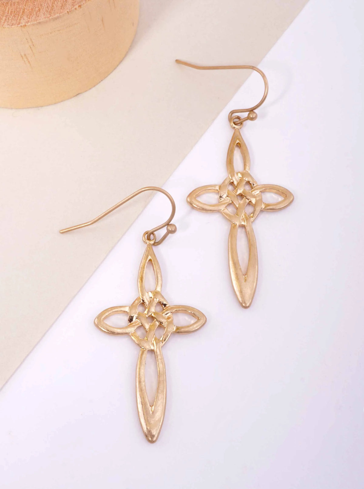 Celtic Knot Cross Matte Fish Hook Drop Earrings