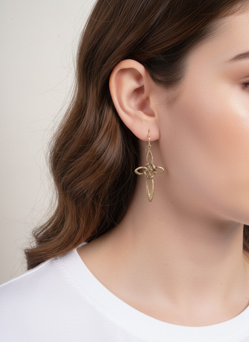 Celtic Knot Cross Matte Fish Hook Drop Earrings