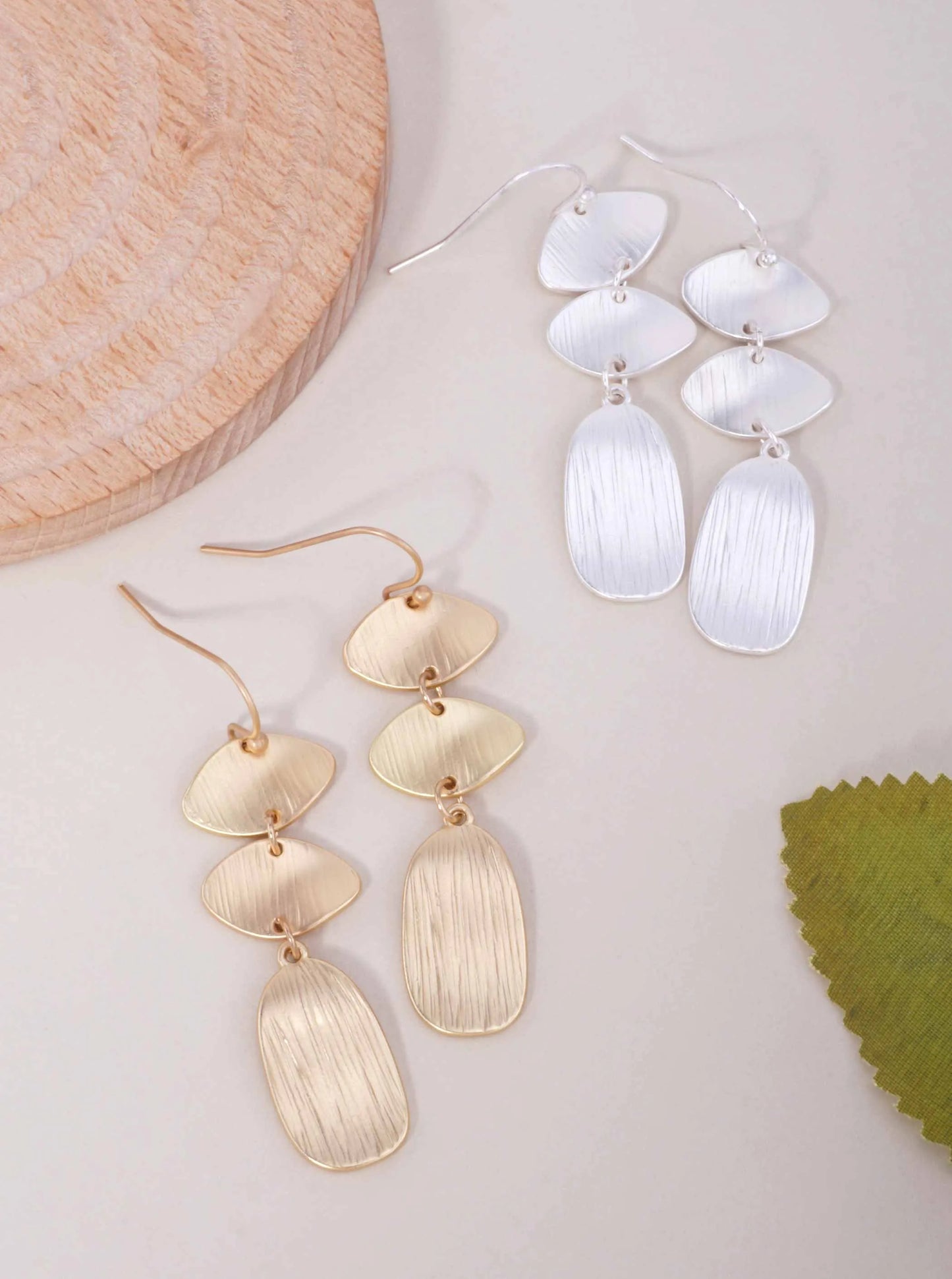 Brushed Geometric Triple Dangle Earrings