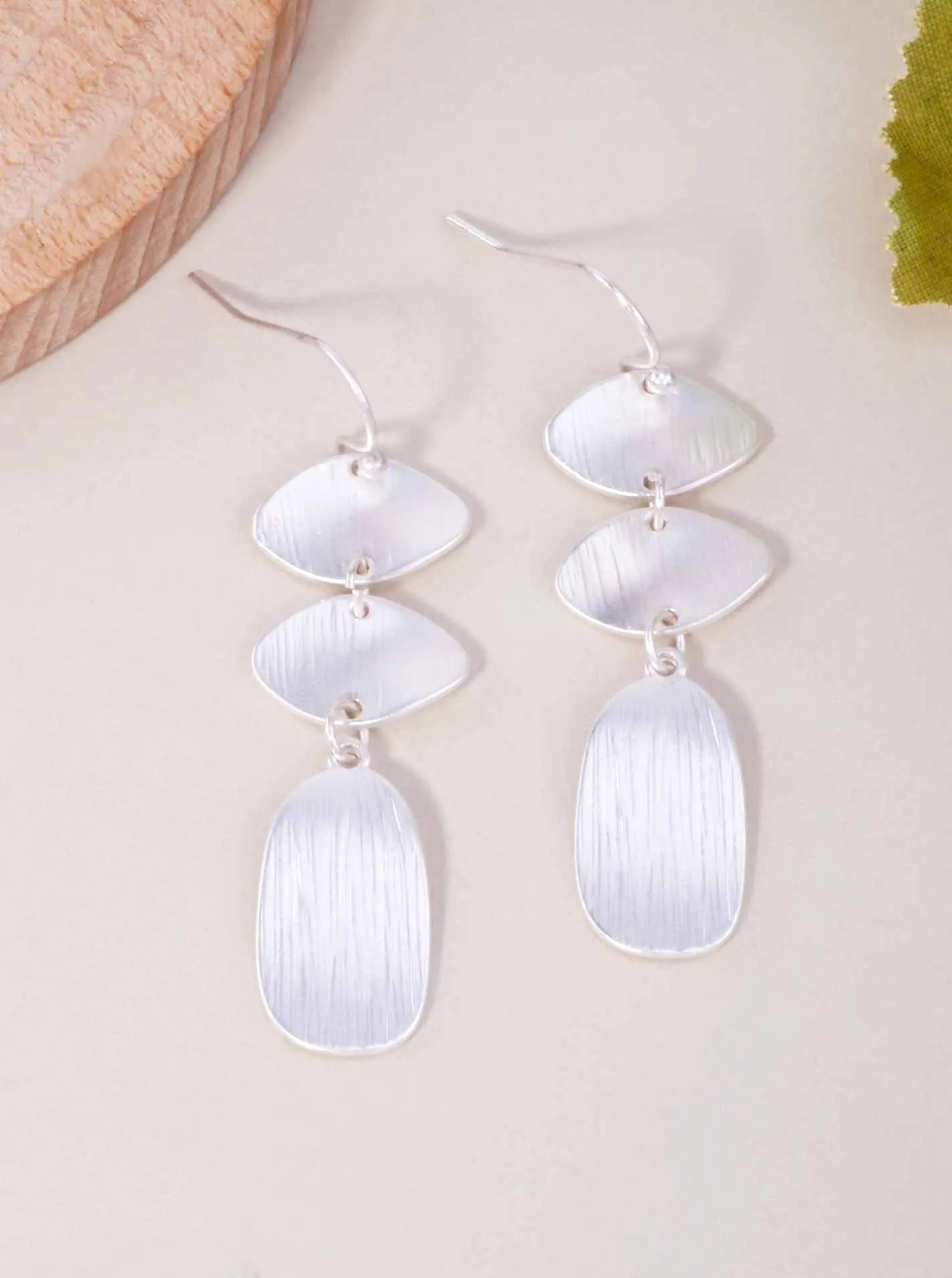Brushed Geometric Triple Dangle Earrings