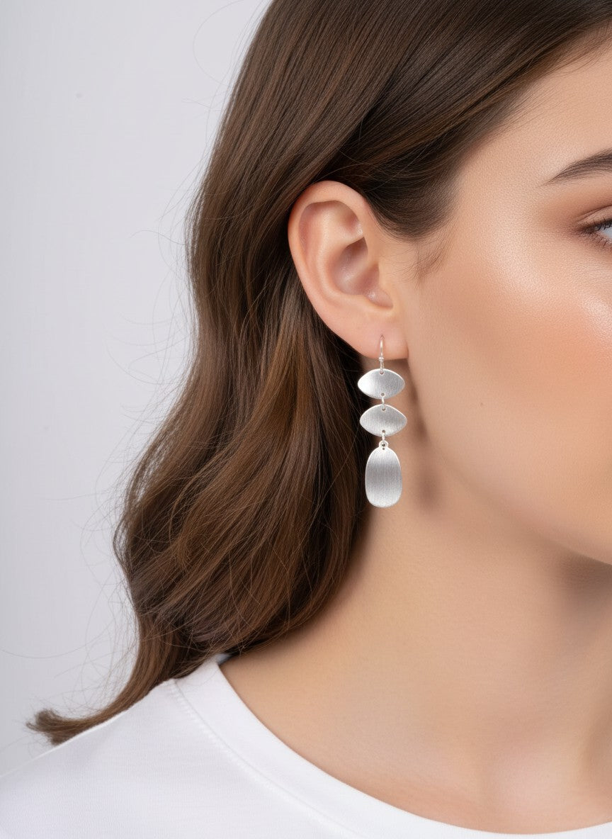 Brushed Geometric Triple Dangle Earrings