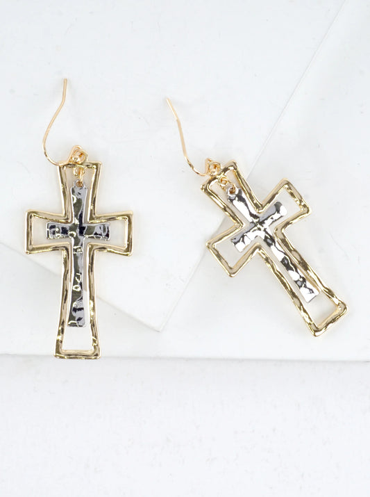 Hammered Cross Dangle Earrings