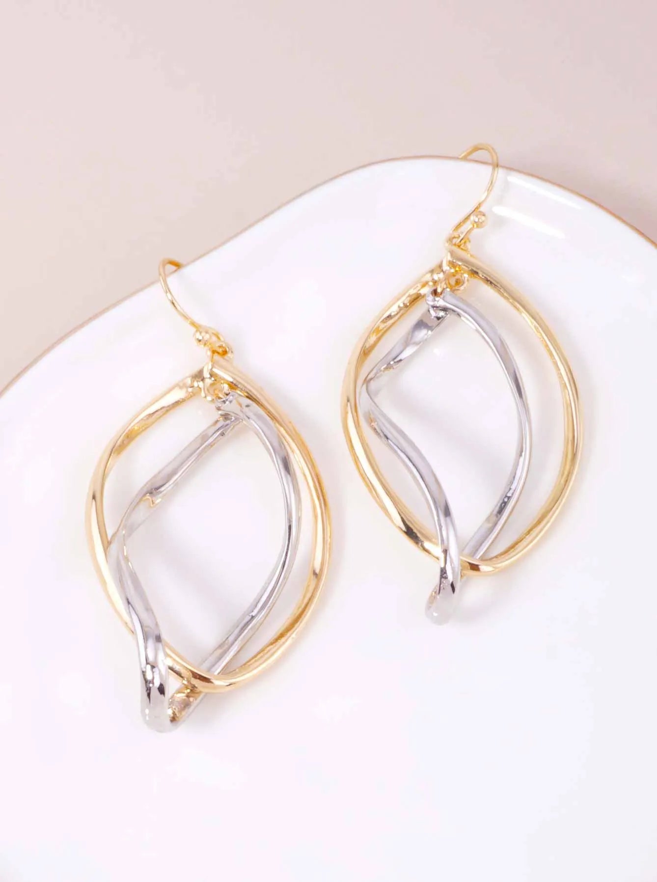 Two-Tone Twisted Oval Dangle Earrings