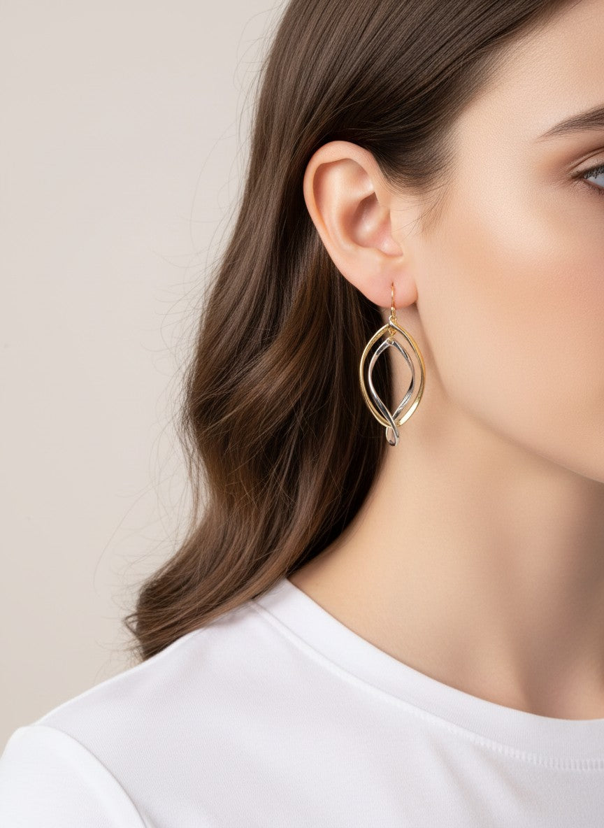 Two-Tone Twisted Oval Dangle Earrings