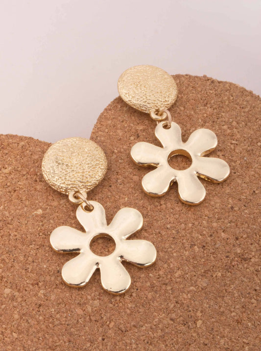 Textured Oval Polished Flower Post Drop Earrings