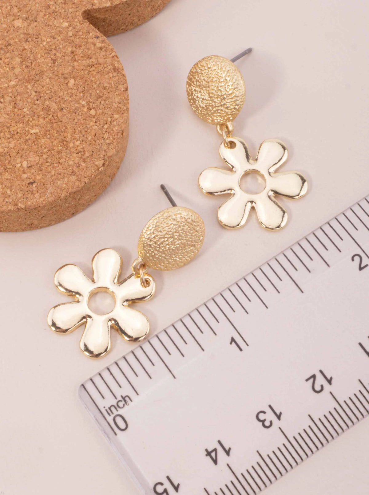 Textured Oval Polished Flower Post Drop Earrings