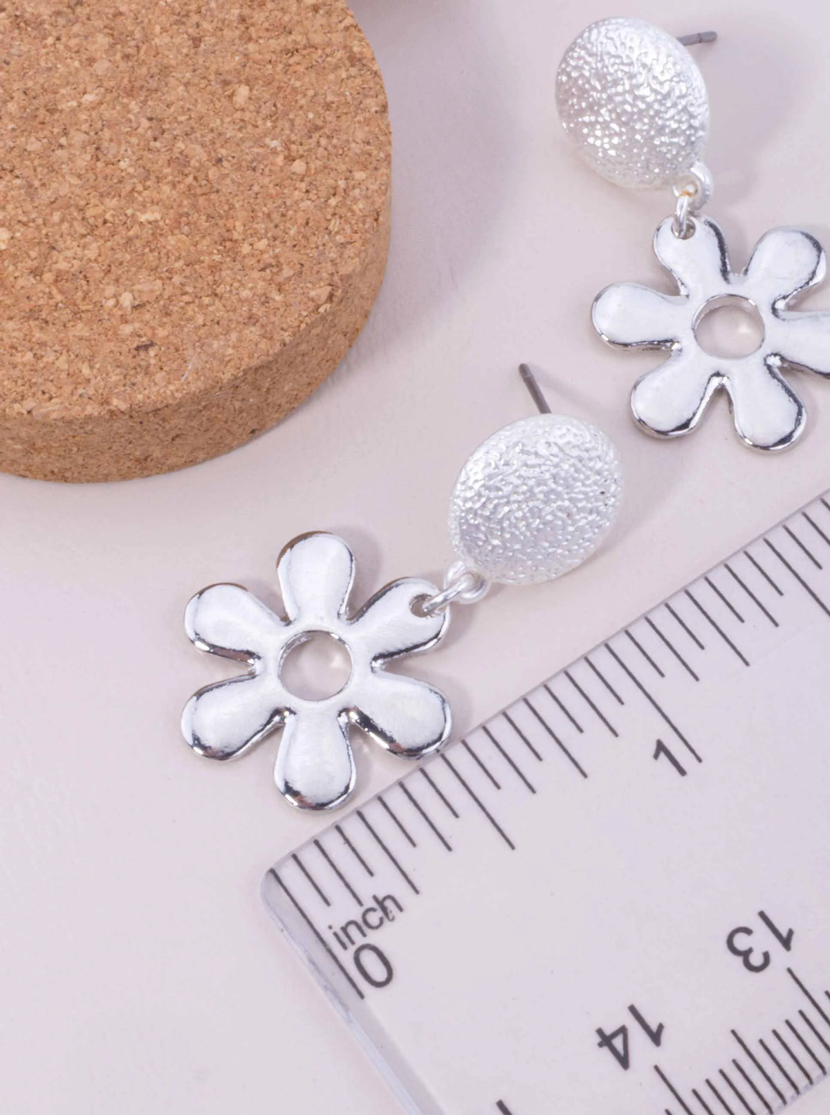 Textured Oval Polished Flower Post Drop Earrings