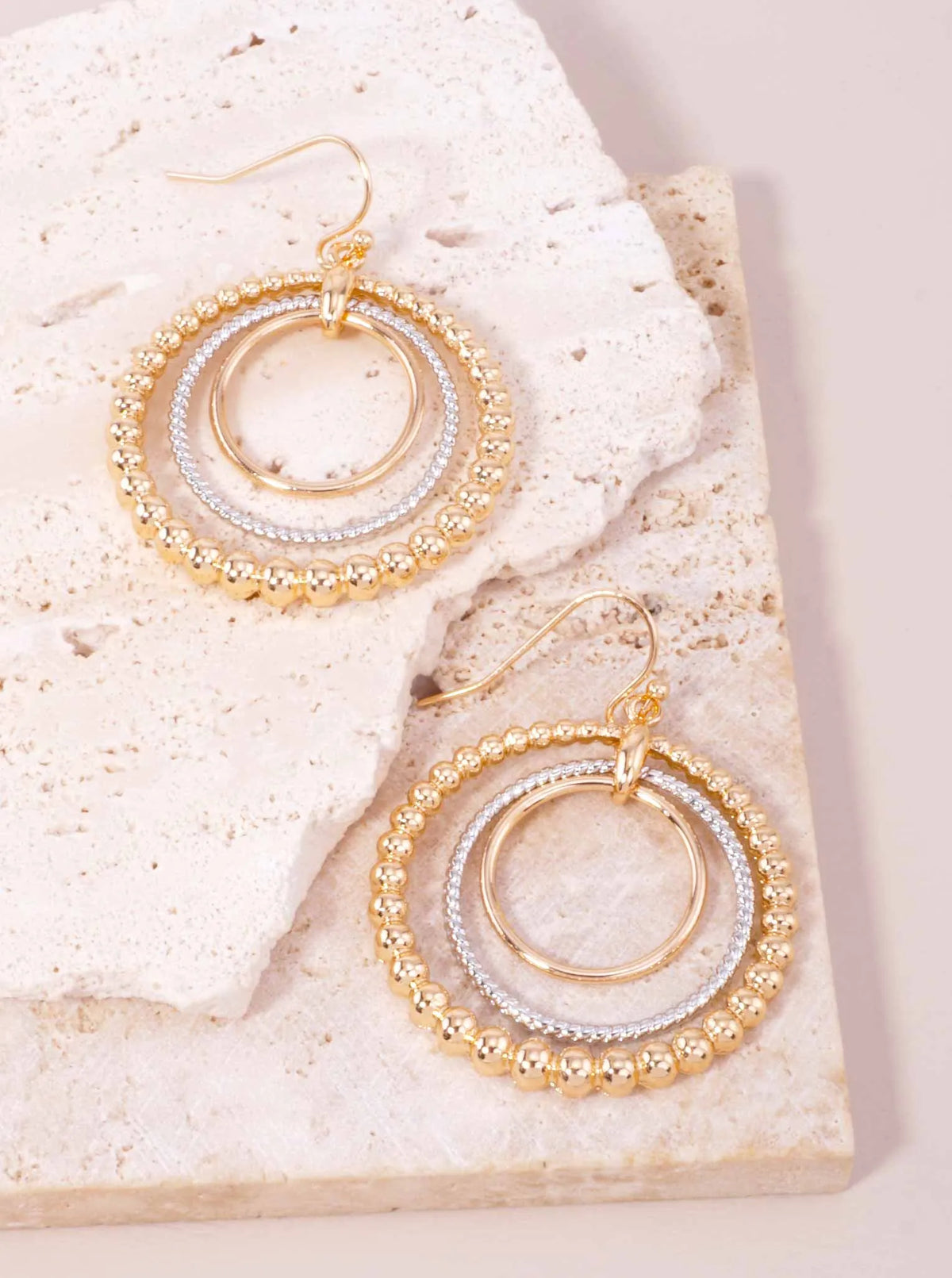 Layered Beaded Polished Round Dangle Earrings