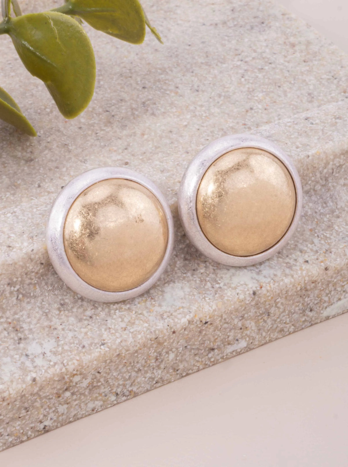 Polished Two-Tone Round Dome Worn Post Earrings