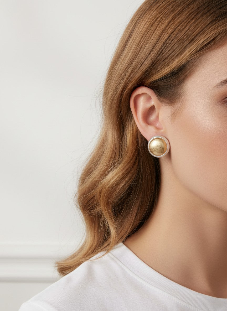 Polished Two-Tone Round Dome Worn Post Earrings