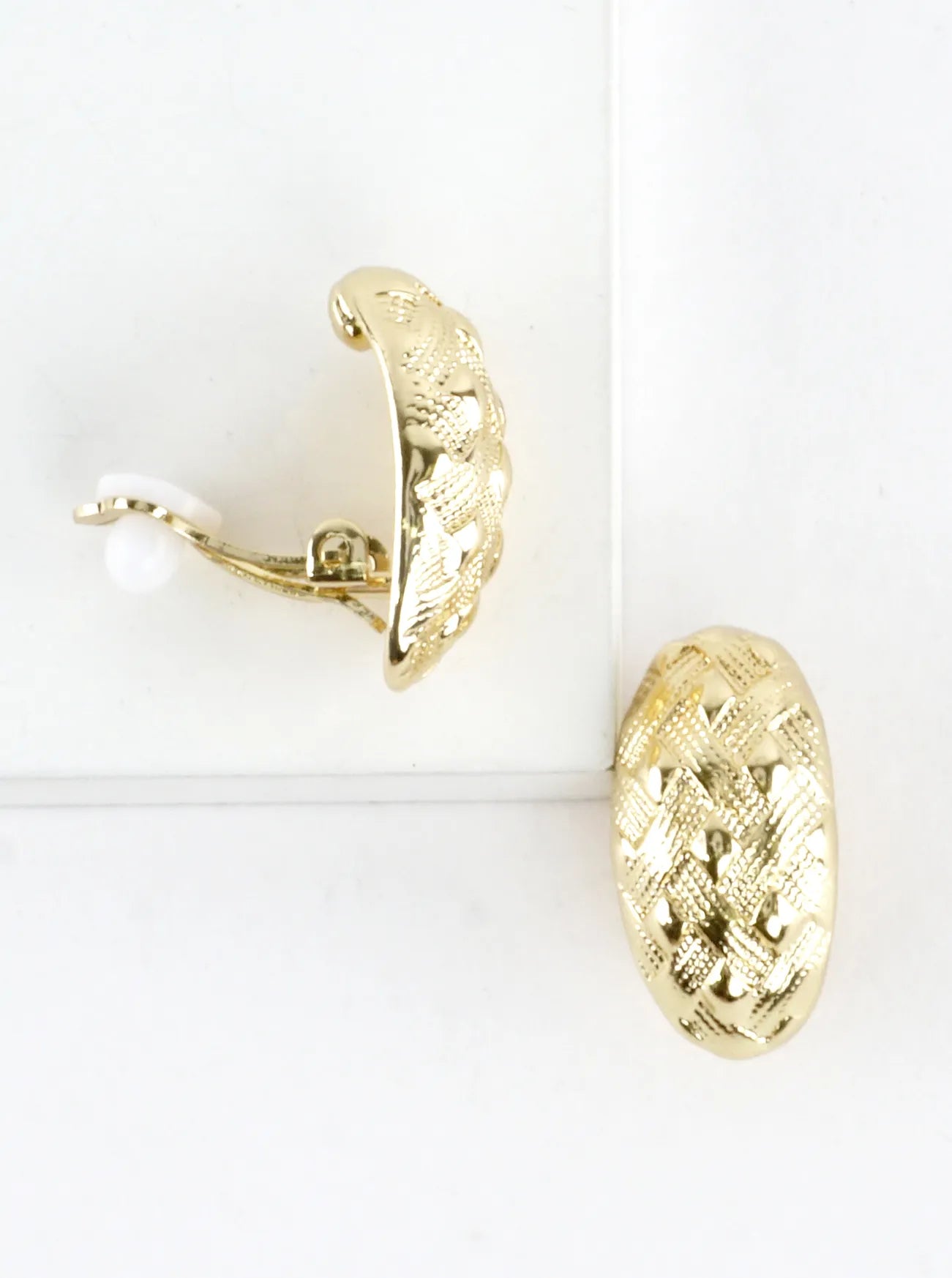 Textured Oval Weave Clip-On Earrings