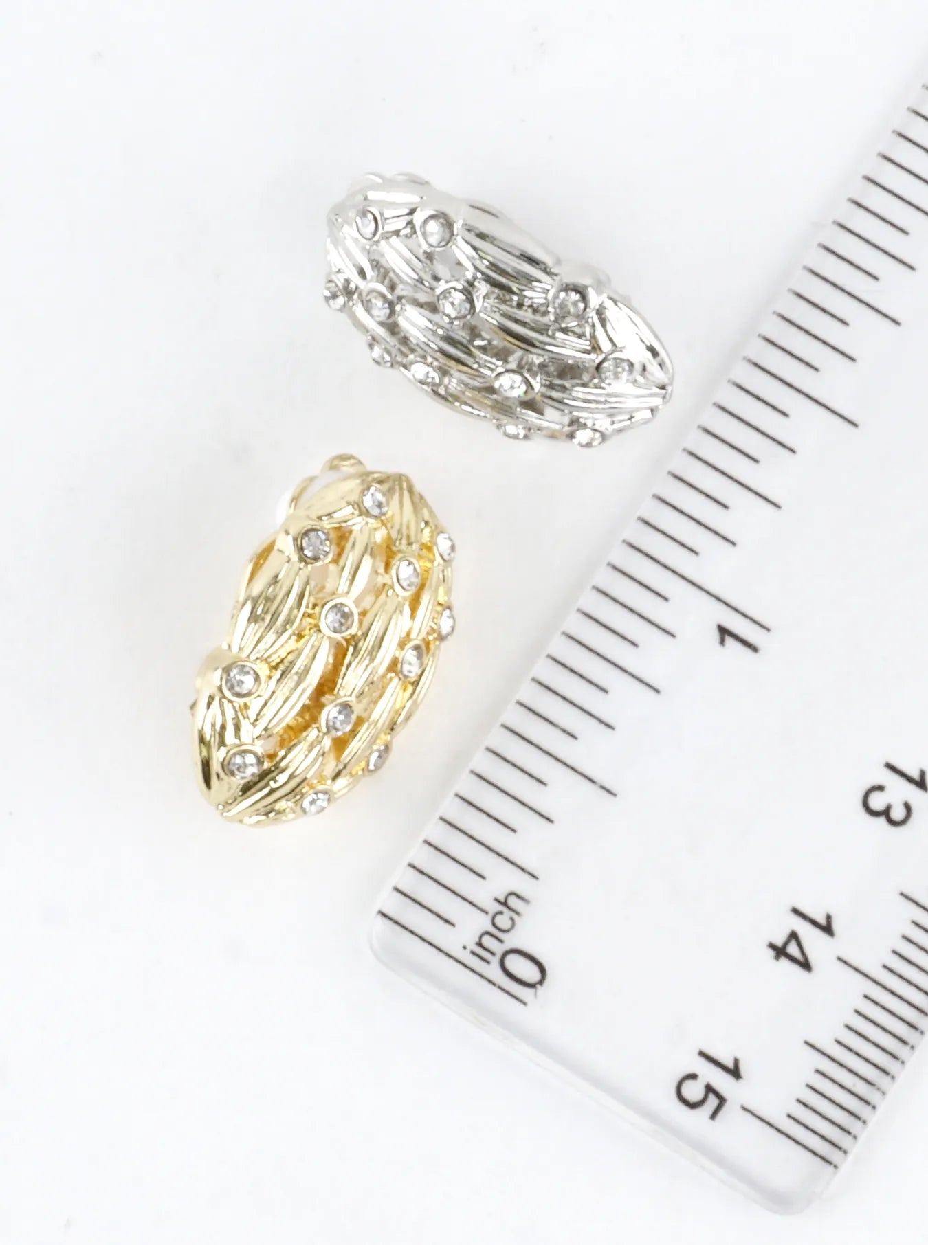 Crystal Studded Textured Oval Clip-On Earrings