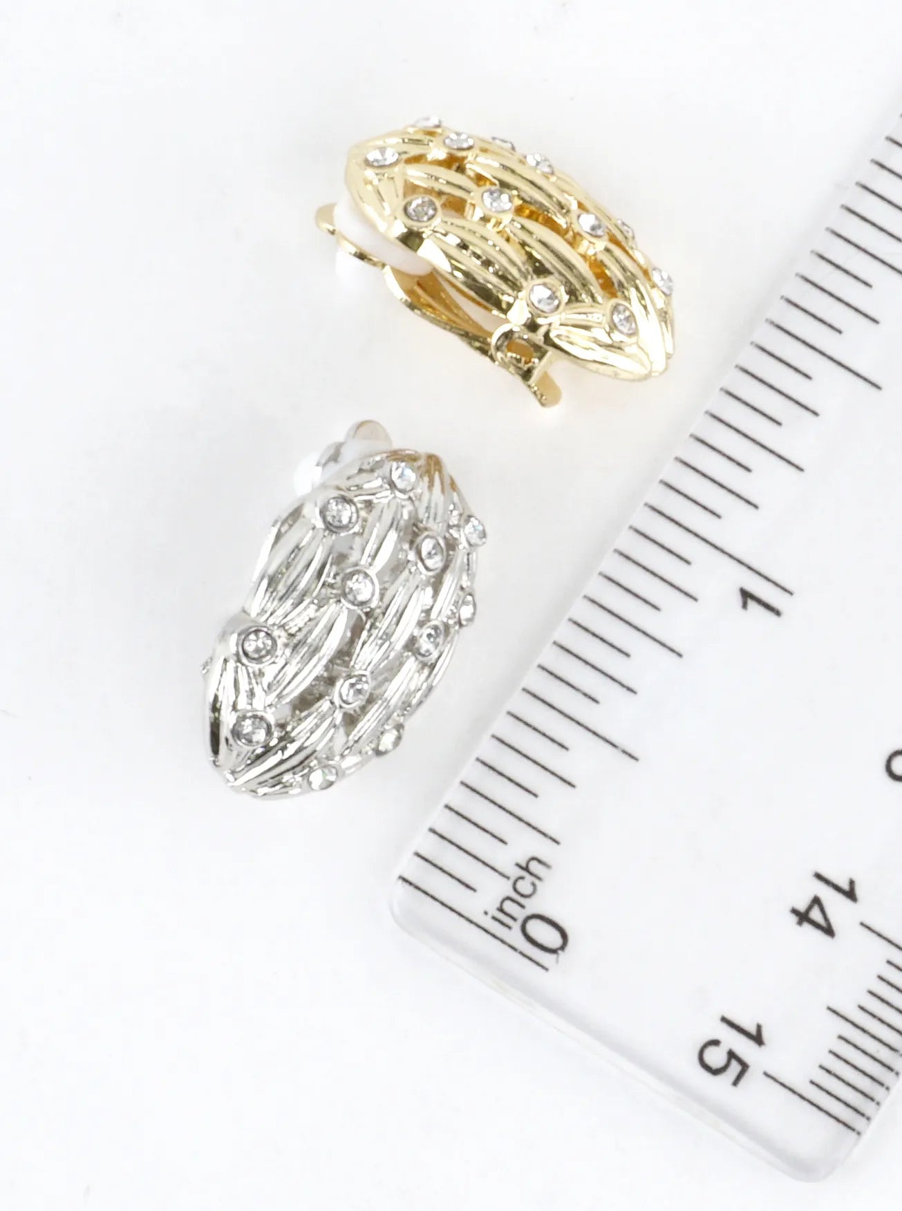 Crystal Studded Textured Oval Clip-On Earrings