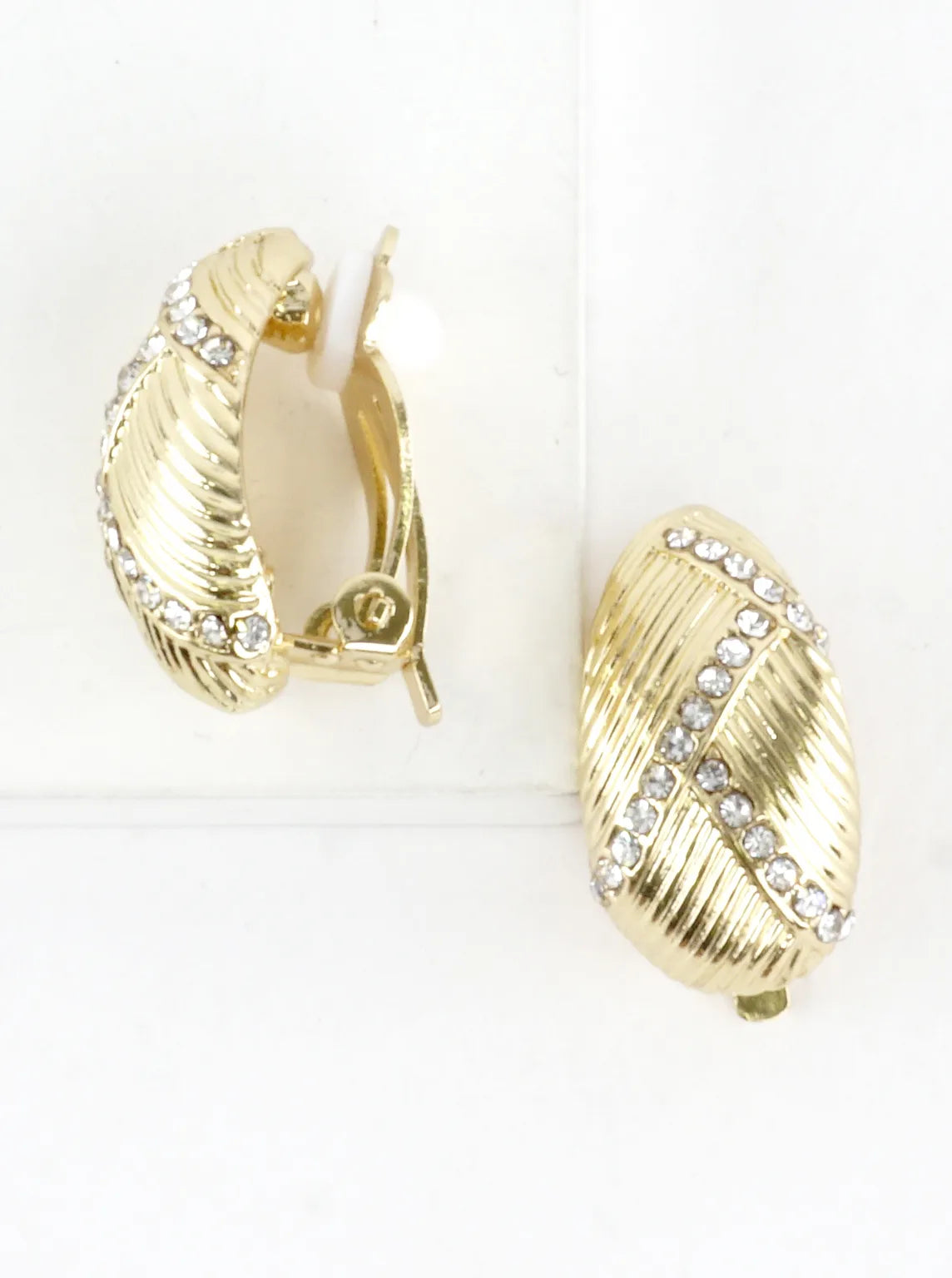 Textured Dome Crystal Clip-On Earrings