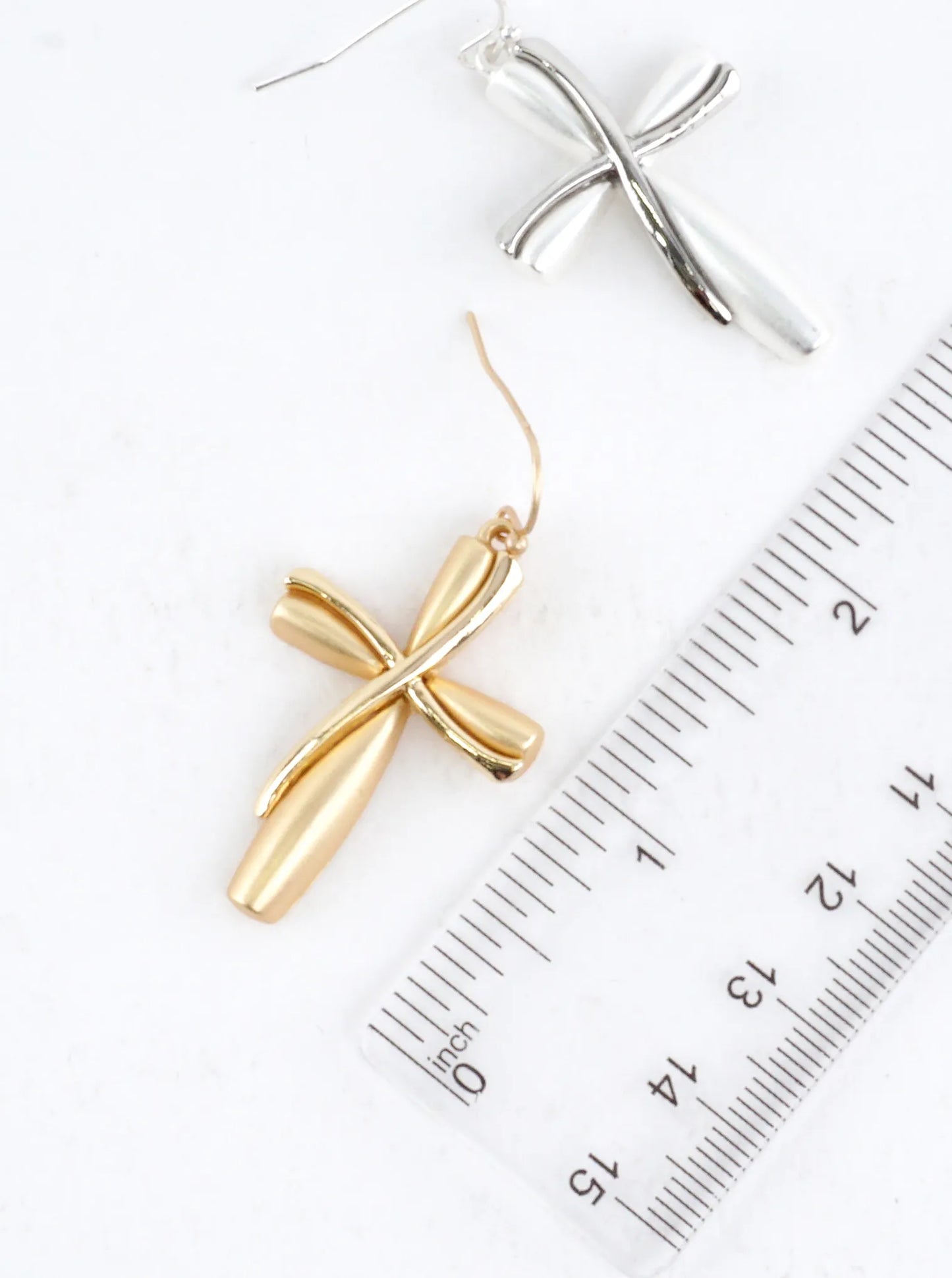 Twisted Ribbon 2 Tone Cross Drop Earrings