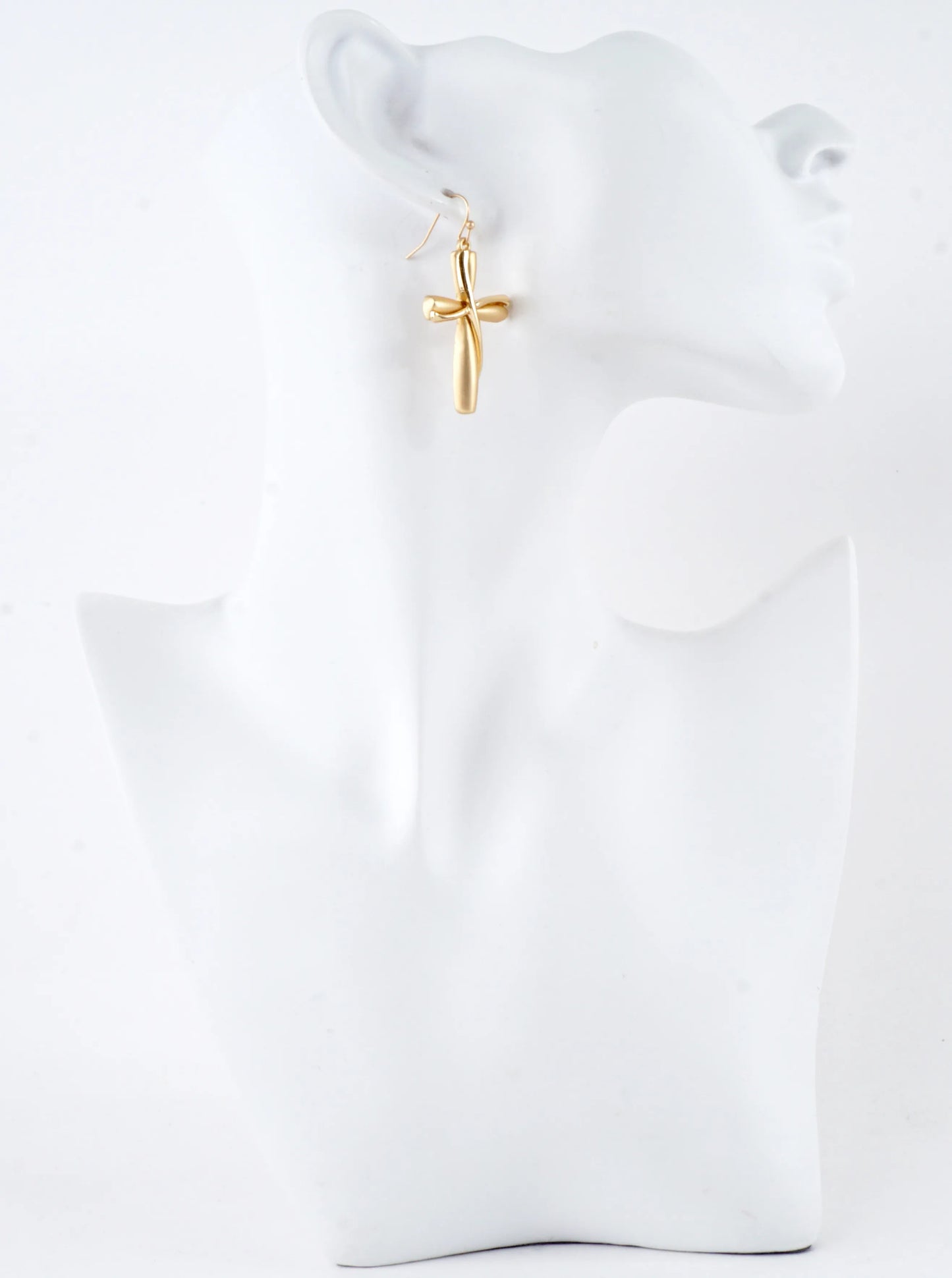 Twisted Ribbon 2 Tone Cross Drop Earrings