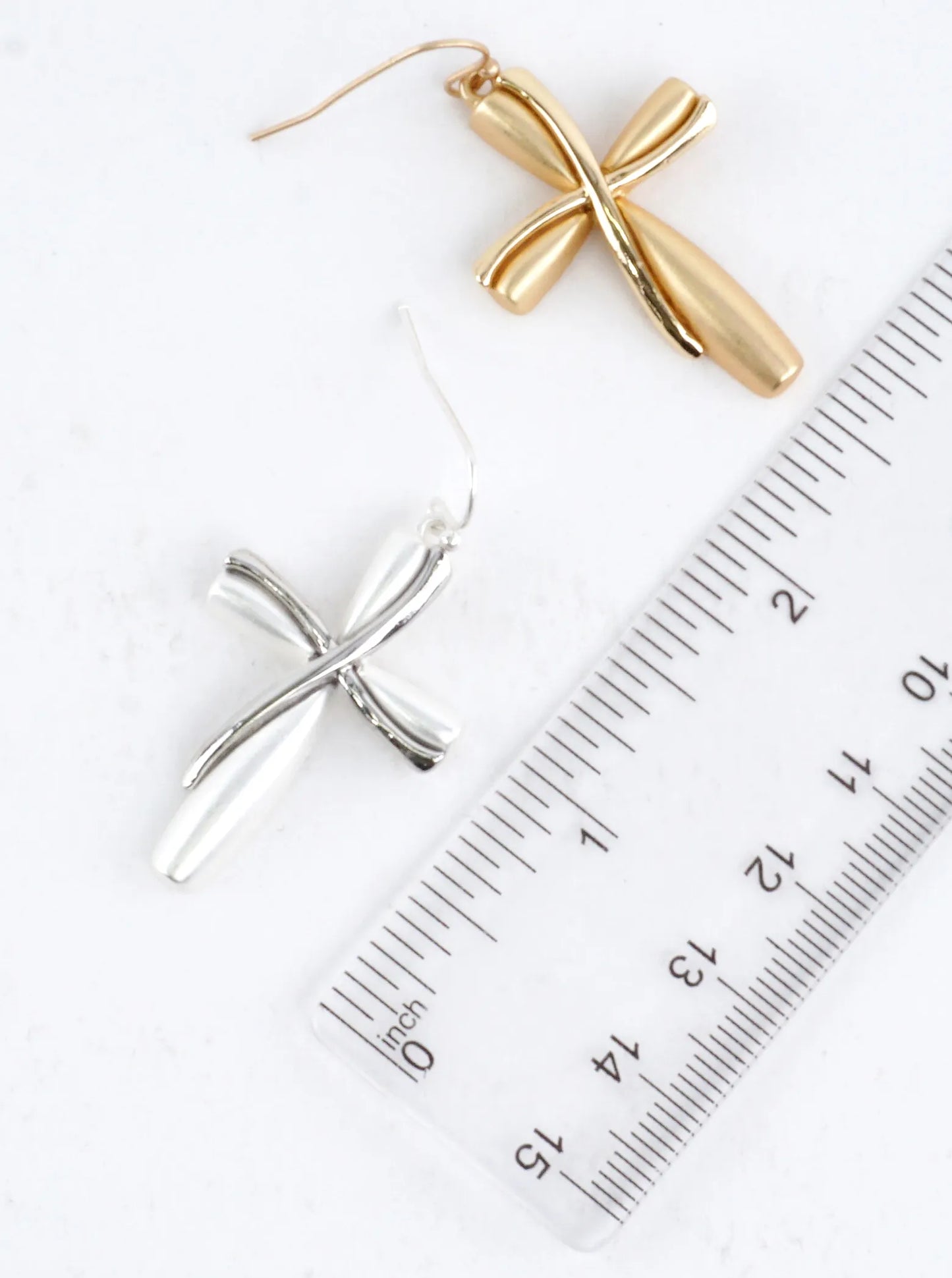 Twisted Ribbon 2 Tone Cross Drop Earrings