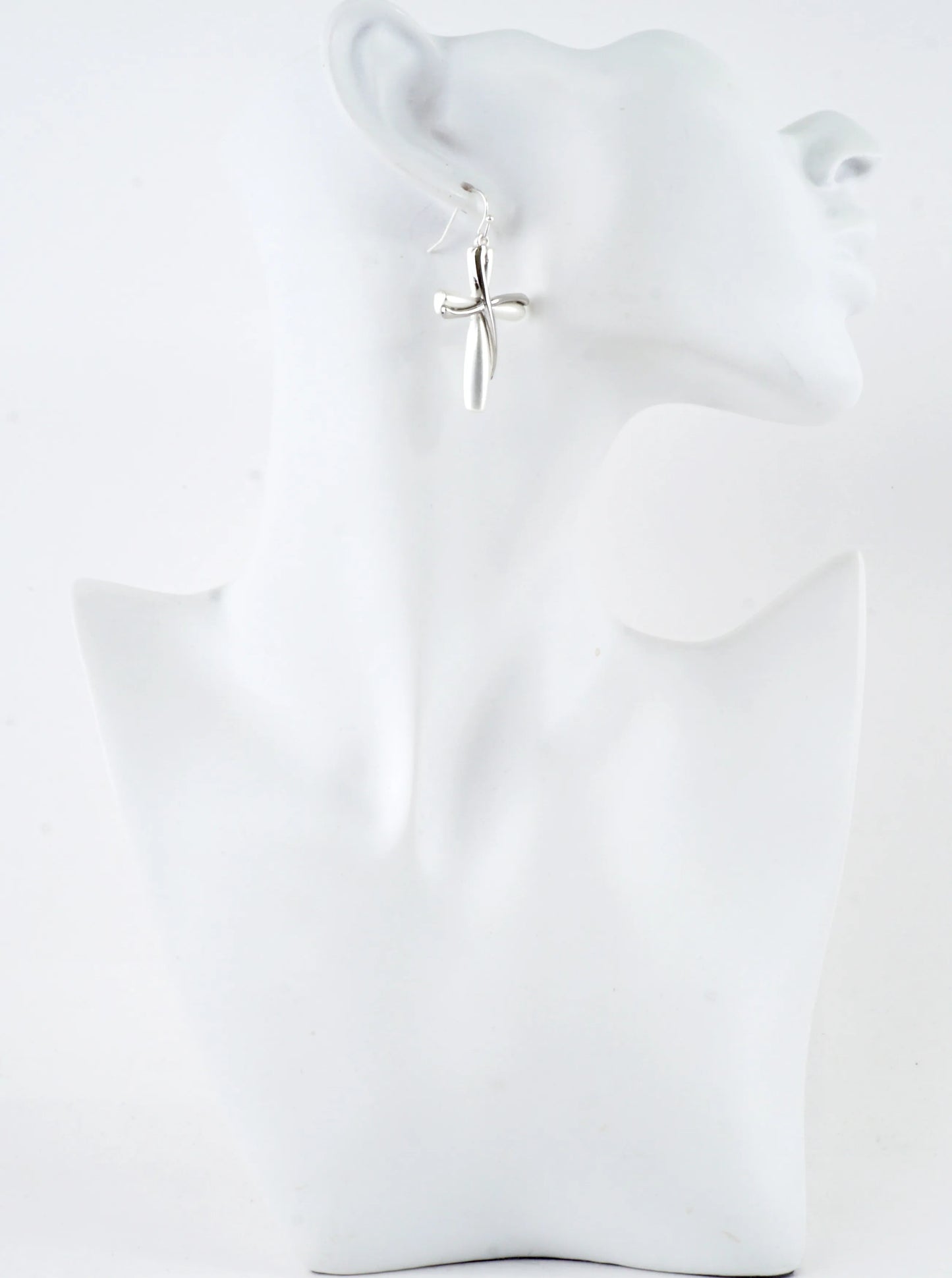 Twisted Ribbon 2 Tone Cross Drop Earrings