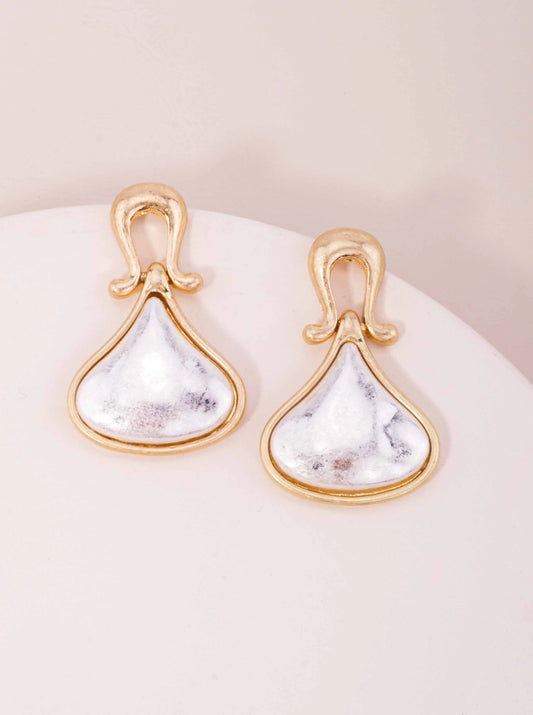 Two-Tone Worn Teardrop Post Drop Earrings