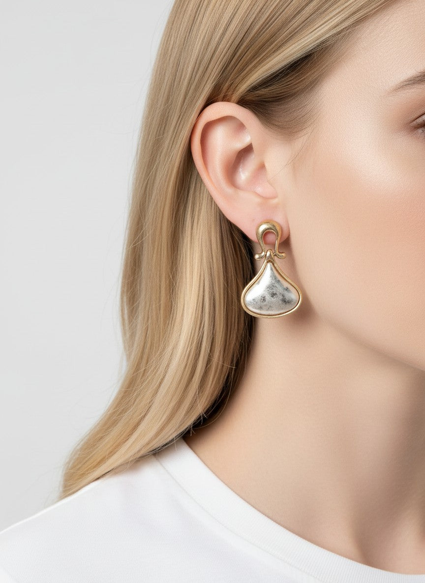 Two-Tone Worn Teardrop Post Drop Earrings