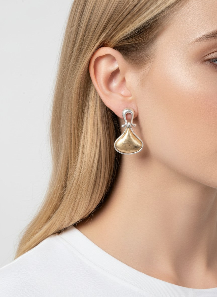 Two-Tone Worn Teardrop Post Drop Earrings