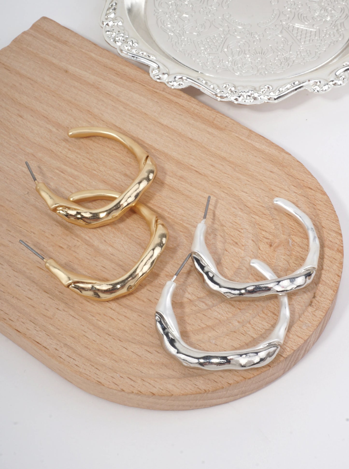 Hammered Hoop Stud Earrings