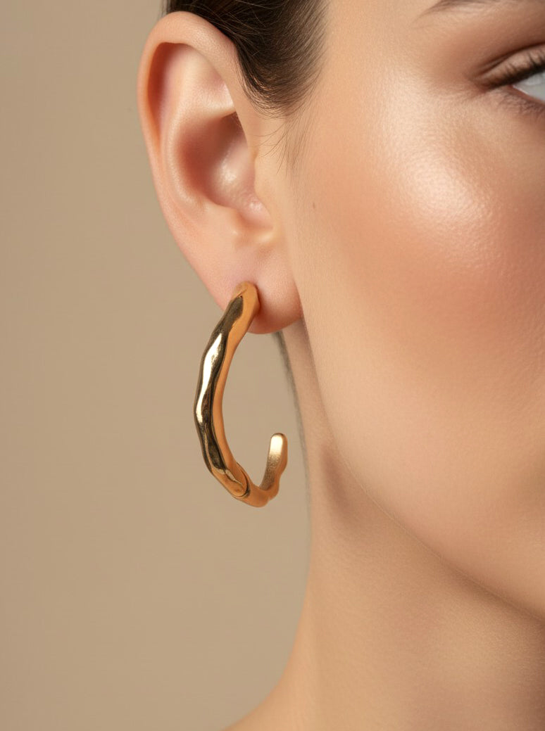 Hammered Hoop Stud Earrings