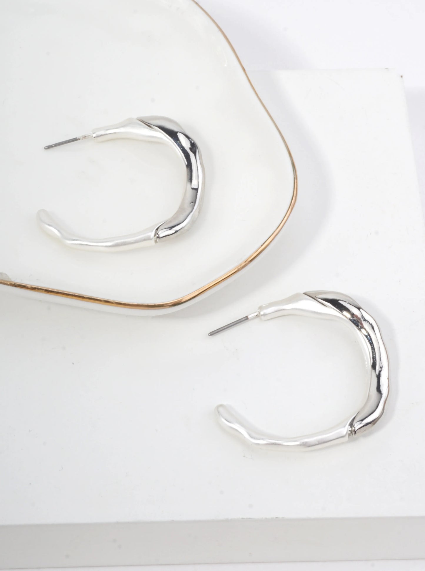 Hammered Hoop Stud Earrings