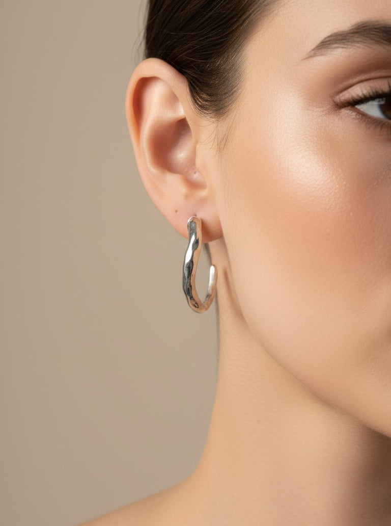Hammered Hoop Stud Earrings