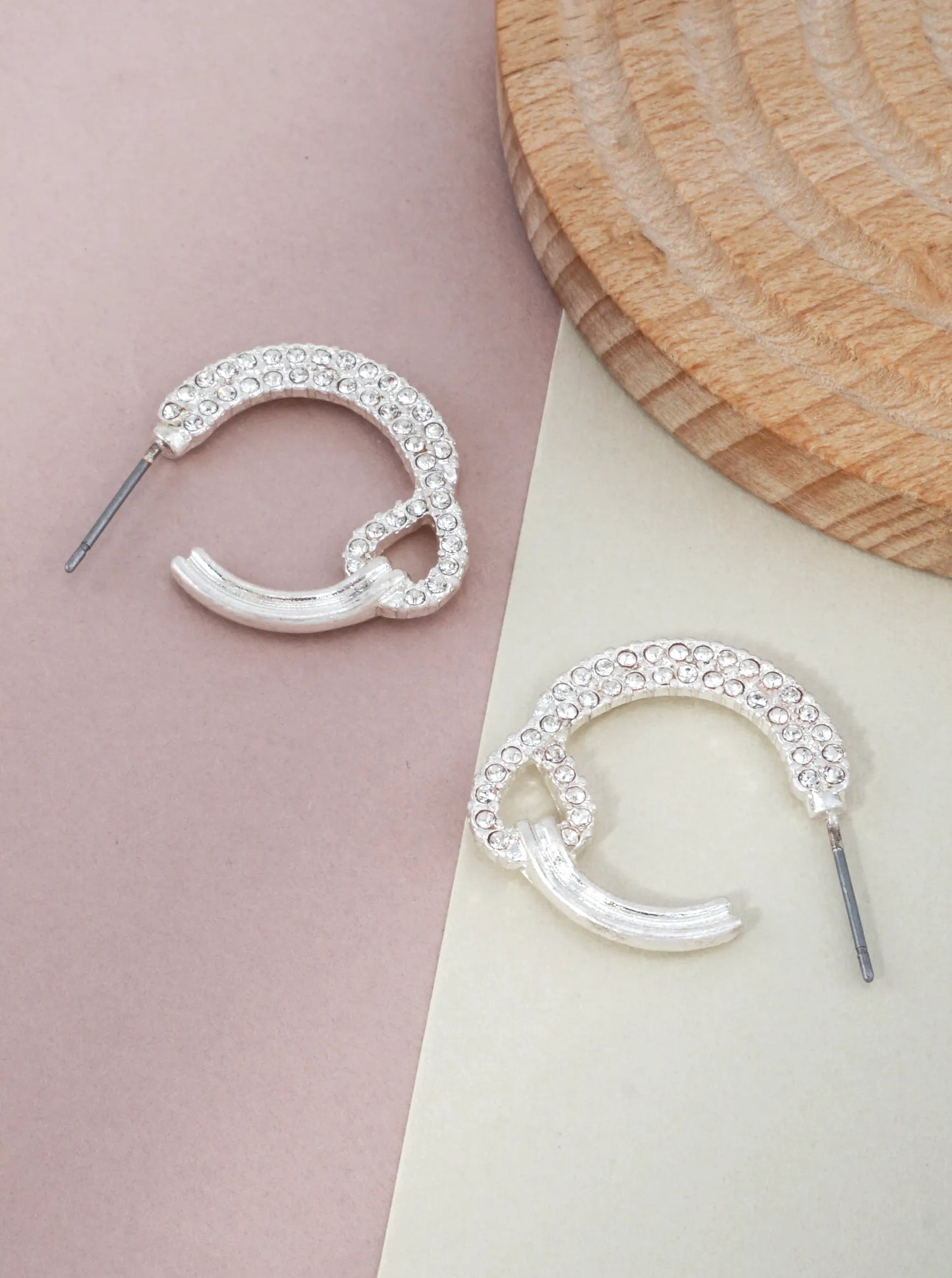 Rhinestone Pave Crescent Hoop Earrings