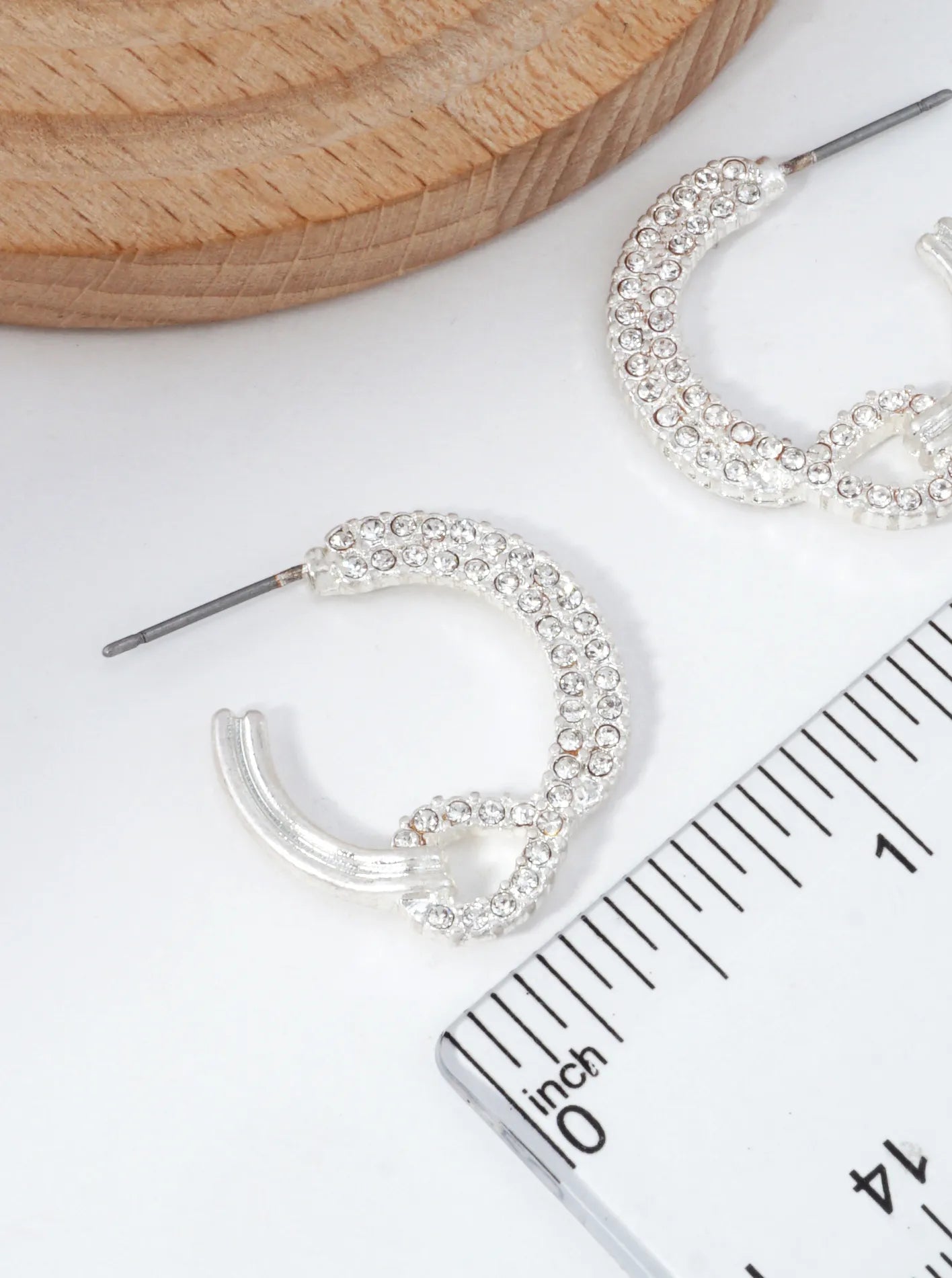 Rhinestone Pave Crescent Hoop Earrings