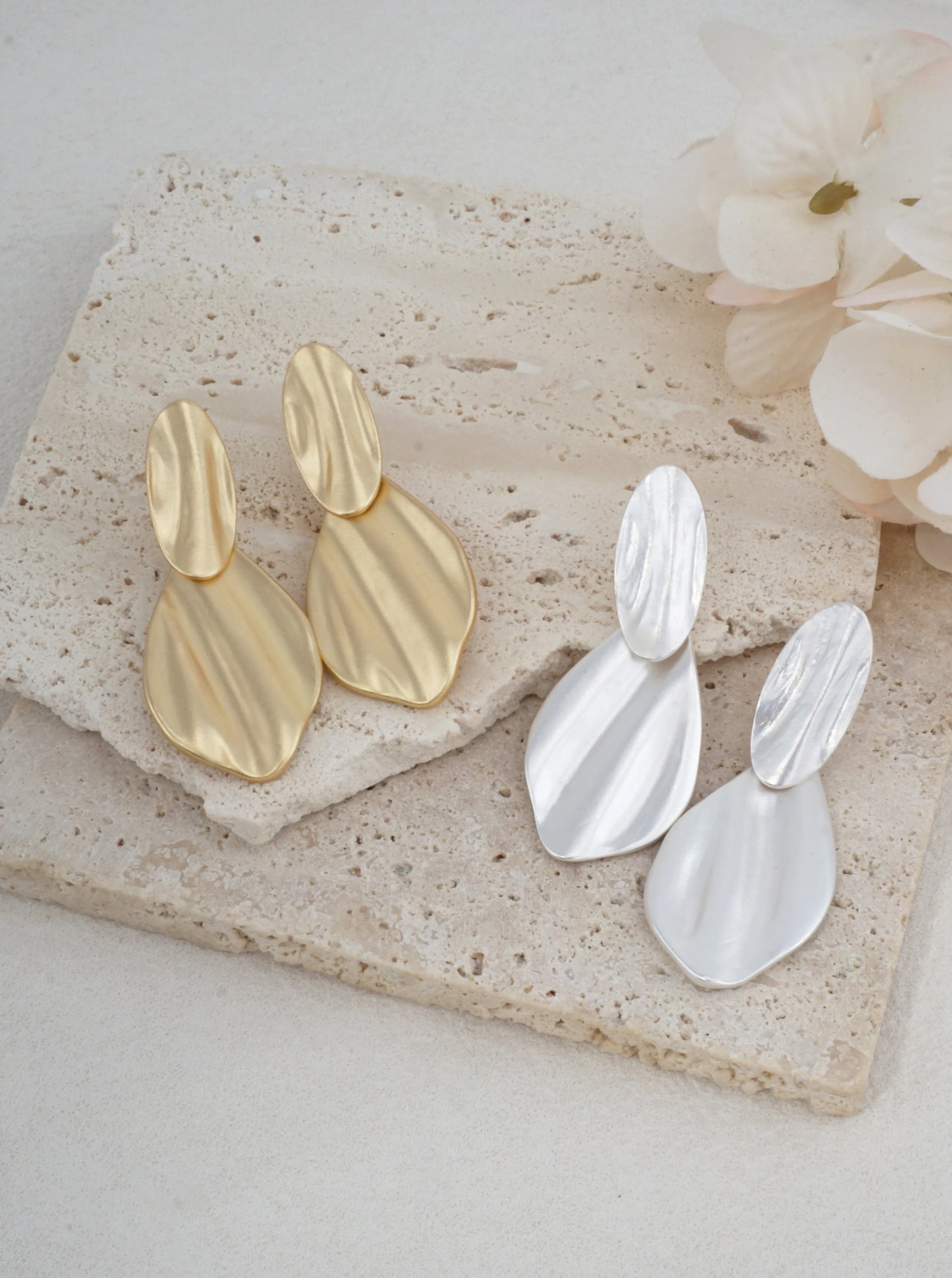 Matte Organic Double Drop Earrings