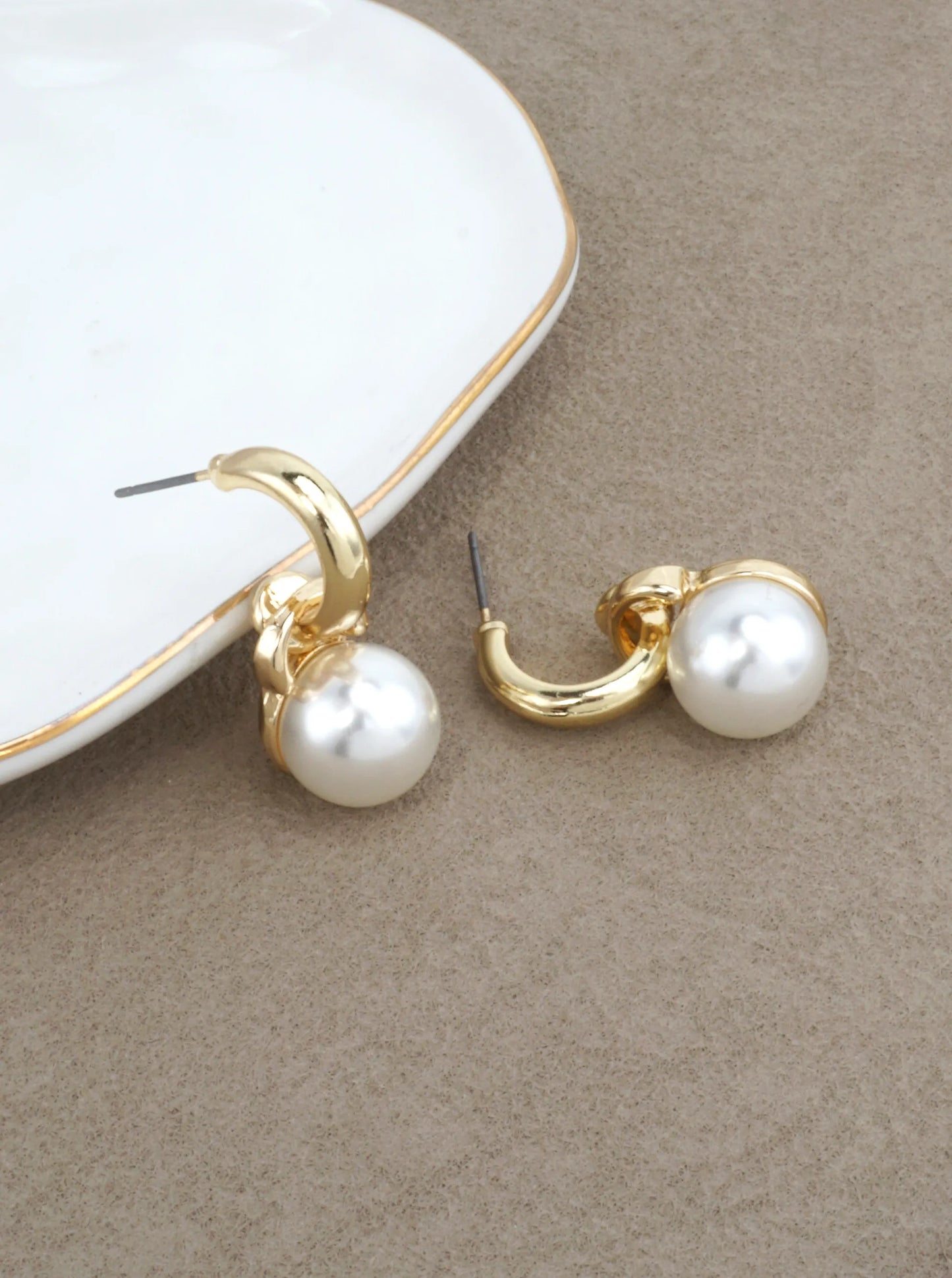 Pearl Accent Open Hoop Stud Earrings