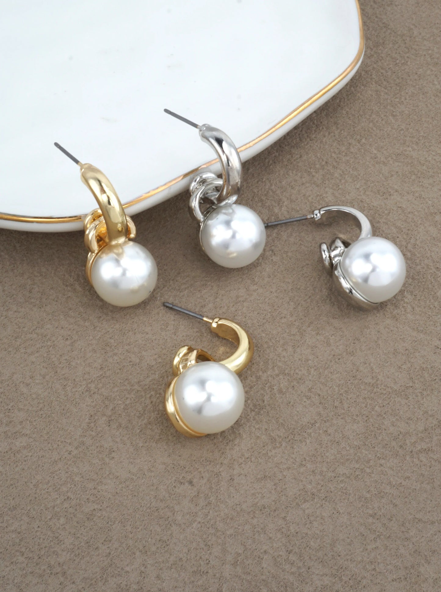 Pearl Accent Open Hoop Stud Earrings