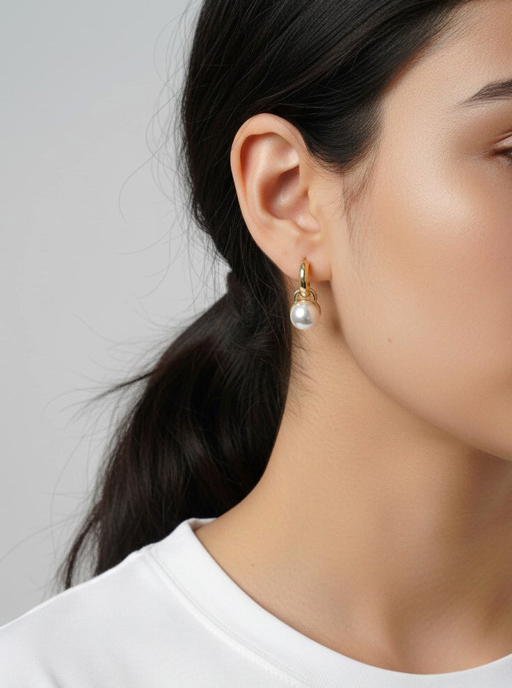 Pearl Accent Open Hoop Stud Earrings