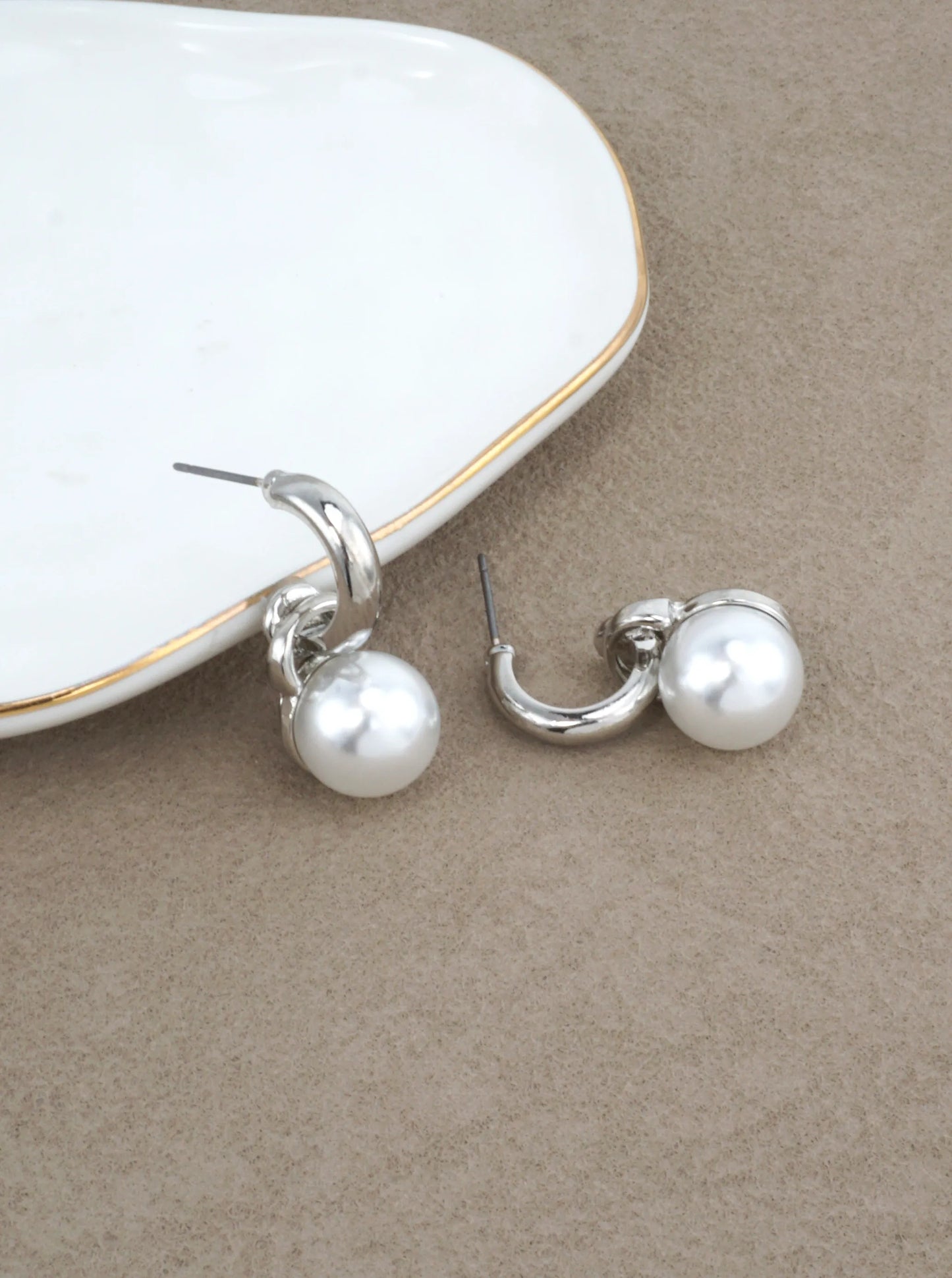 Pearl Accent Open Hoop Stud Earrings