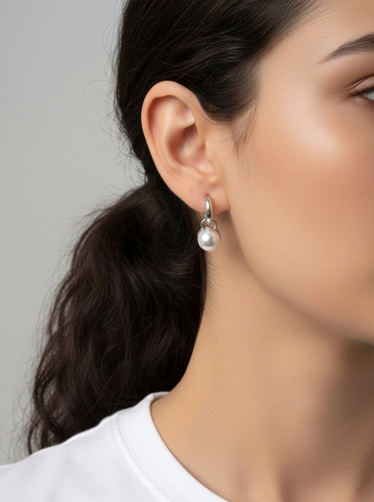 Pearl Accent Open Hoop Stud Earrings